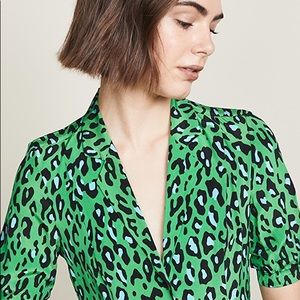 Diane Von Furstenburg Green Leopard Silk Dress